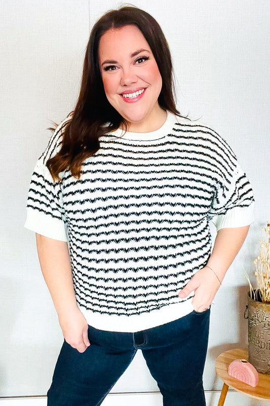 You've Got This Ivory & Black Wavy Stripe Pattern Sweater Top